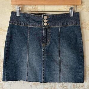 Vintage Y2K Paris Blues Denim Micro Mini Bareback Pocketless Skirt McBling S